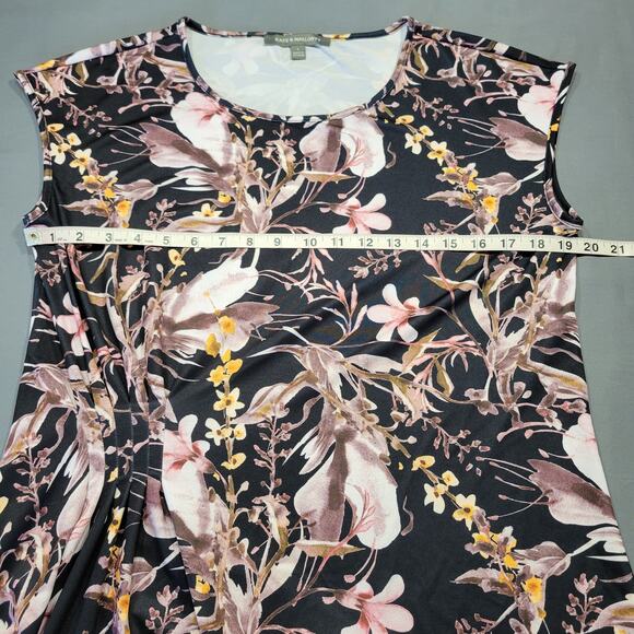 Kate Mallory Black Shirt Stretch Trendy Cottage Floral Sleeveless Women's Size L - Picture 5 of 7
